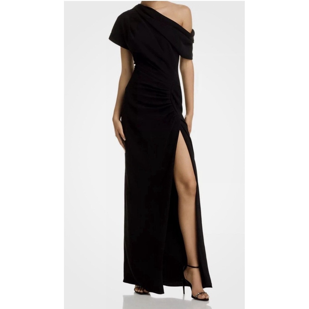 $895 SIMKHAI Women's Black Kally Draped One Shoulder Slit Dress Formal Sz 4 NWT